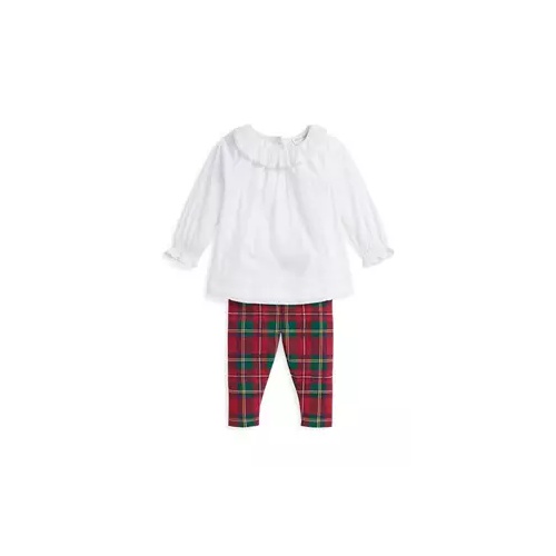 폴로 랄프로렌 Baby Girls Voile Top & Plaid Jersey Leggings Set