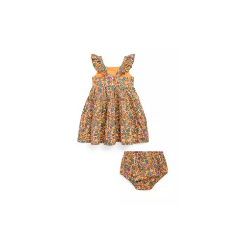 폴로 랄프로렌 Baby Girls Floral Ruffled Cotton Dress and Bloomer