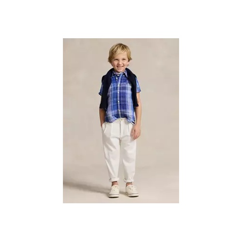 폴로 랄프로렌 Boys 2-7 Plaid Linen Short Sleeve Shirt