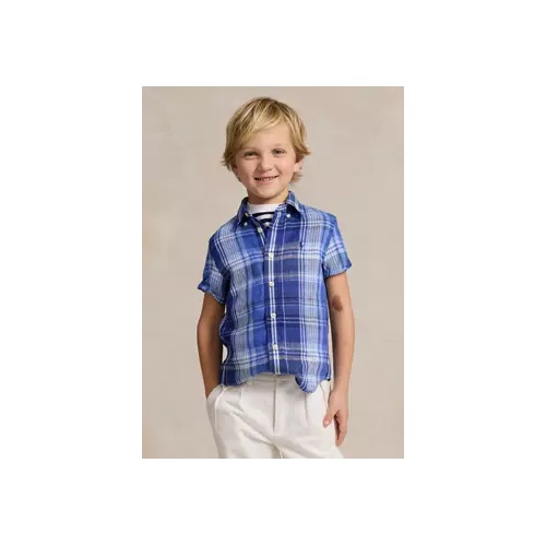 폴로 랄프로렌 Boys 2-7 Plaid Linen Short Sleeve Shirt