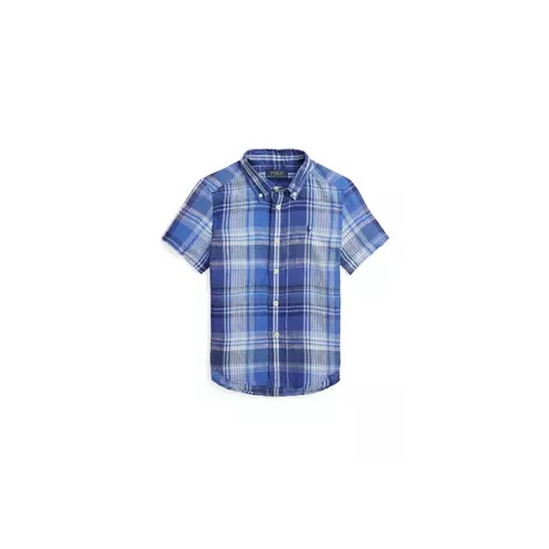 폴로 랄프로렌 Boys 2-7 Plaid Linen Short Sleeve Shirt