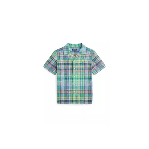 폴로 랄프로렌 Boys 2-7 Plaid Linen Camp Shirt