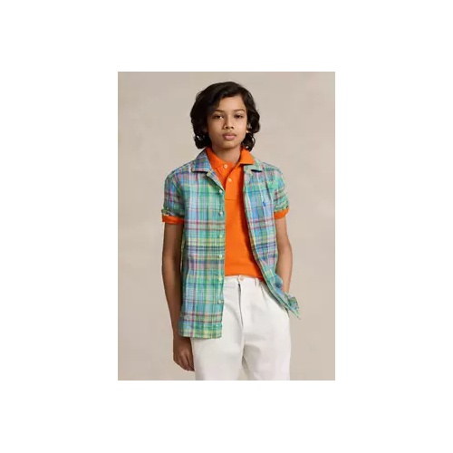 폴로 랄프로렌 Boys 8-20 Plaid Linen Camp Shirt