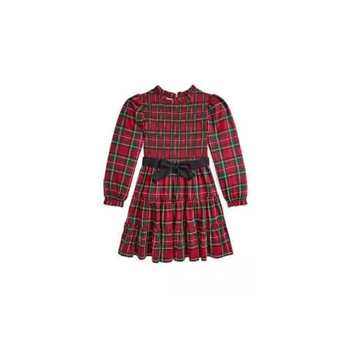 폴로 랄프로렌 Girls 7-16 Plaid Smocked Cotton Jersey Dress