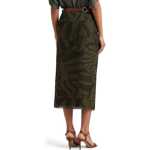 폴로 랄프로렌 LAUREN Ralph Lauren Petite Zebra-Print Crinkle Georgette Midi Skirt