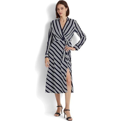 폴로 랄프로렌 LAUREN Ralph Lauren Petite Striped Tie Front Crepe Midi Dress