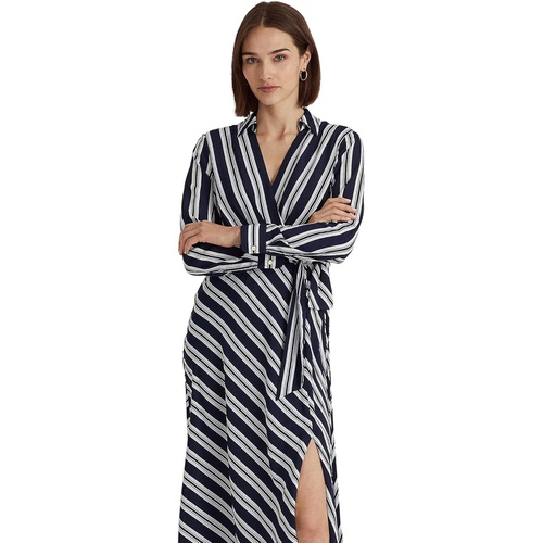 폴로 랄프로렌 LAUREN Ralph Lauren Petite Striped Tie Front Crepe Midi Dress