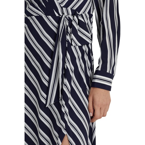 폴로 랄프로렌 LAUREN Ralph Lauren Petite Striped Tie Front Crepe Midi Dress