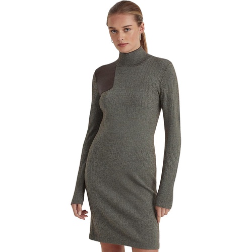 폴로 랄프로렌 LAUREN Ralph Lauren Petite Faux Leather Trim Merino Wool Sweaterdress