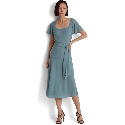 폴로 랄프로렌 LAUREN Ralph Lauren Belted Crepe Flutter-Sleeve Dress