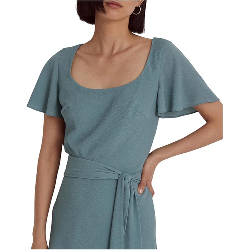 폴로 랄프로렌 LAUREN Ralph Lauren Belted Crepe Flutter-Sleeve Dress