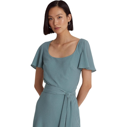 폴로 랄프로렌 LAUREN Ralph Lauren Belted Crepe Flutter-Sleeve Dress