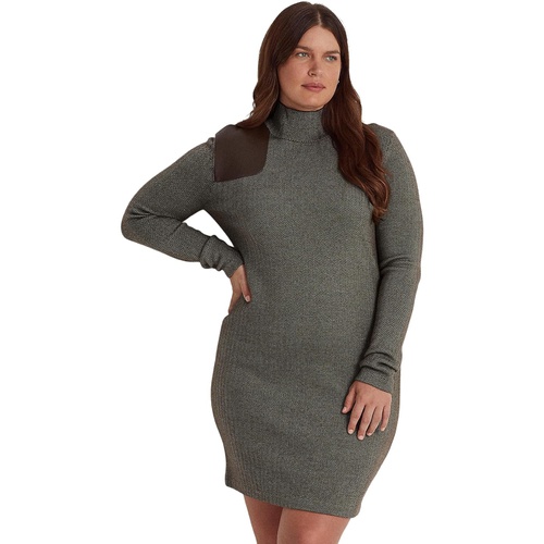 폴로 랄프로렌 LAUREN Ralph Lauren Plus Size Faux Leather Trim Merino Wool Sweaterdress