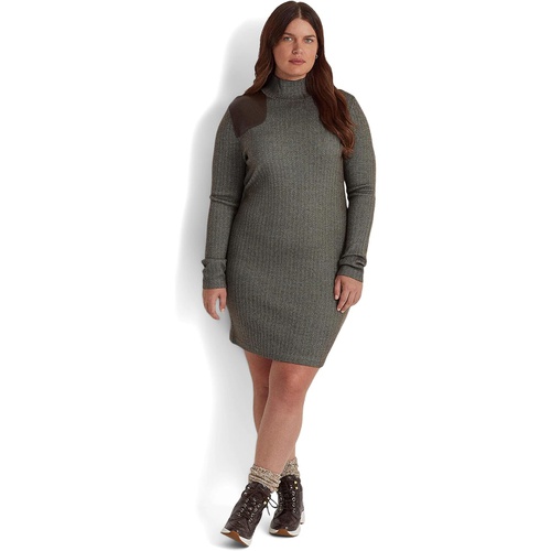 폴로 랄프로렌 LAUREN Ralph Lauren Plus Size Faux Leather Trim Merino Wool Sweaterdress