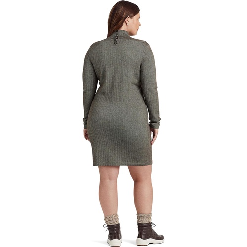 폴로 랄프로렌 LAUREN Ralph Lauren Plus Size Faux Leather Trim Merino Wool Sweaterdress