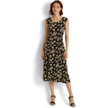 LAUREN Ralph Lauren Floral Belted Jersey Cap-Sleeve Dress