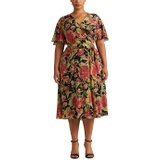 LAUREN Ralph Lauren Plus Size Floral Crinkle Georgette Midi Dress