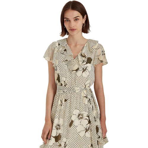 폴로 랄프로렌 LAUREN Ralph Lauren Striped Floral Crinkle Georgette Dress