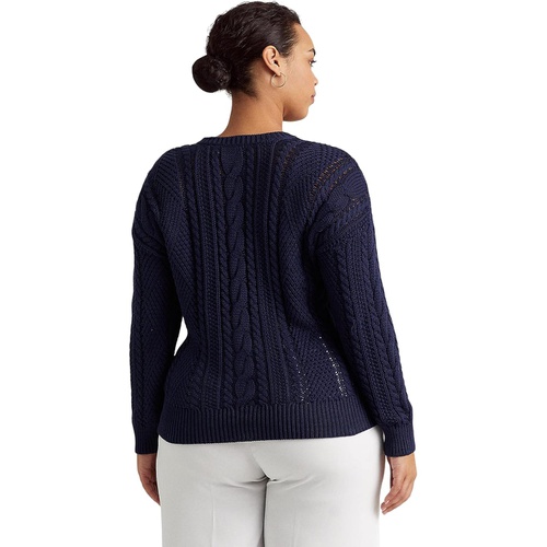 폴로 랄프로렌 LAUREN Ralph Lauren Plus Size Aran-Knit Cotton Sweater