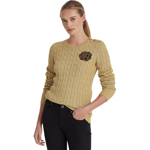 폴로 랄프로렌 LAUREN Ralph Lauren Petite Metallic Button-Trim Cable-Knit Sweater