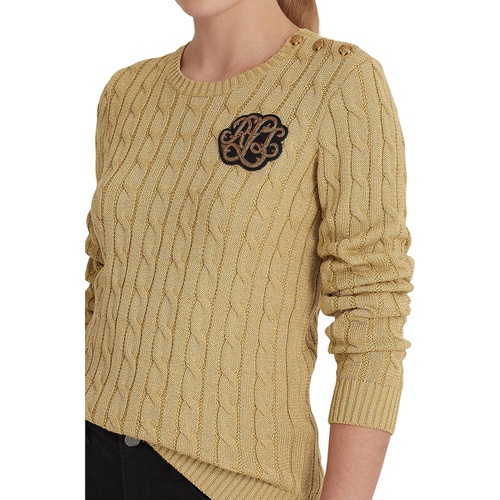 폴로 랄프로렌 LAUREN Ralph Lauren Petite Metallic Button-Trim Cable-Knit Sweater