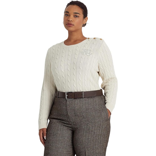 폴로 랄프로렌 LAUREN Ralph Lauren Plus Size Button-Trim Cable-Knit Sweater