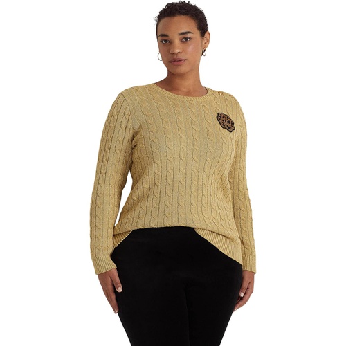 폴로 랄프로렌 LAUREN Ralph Lauren Plus Size Metallic Button-Trim Cable-Knit Sweater