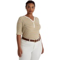 LAUREN Ralph Lauren Plus Size Striped Cotton-Blend Henley Tee