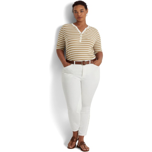 폴로 랄프로렌 LAUREN Ralph Lauren Plus Size Striped Cotton-Blend Henley Tee