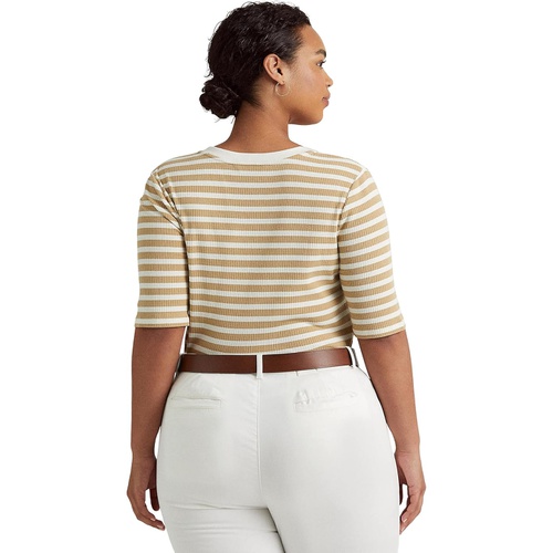 폴로 랄프로렌 LAUREN Ralph Lauren Plus Size Striped Cotton-Blend Henley Tee