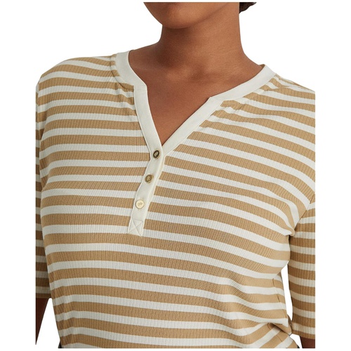 폴로 랄프로렌 LAUREN Ralph Lauren Plus Size Striped Cotton-Blend Henley Tee