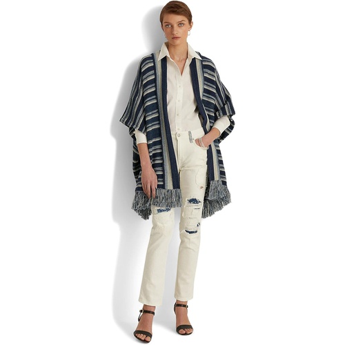 폴로 랄프로렌 LAUREN Ralph Lauren Petite Striped Cotton Fringe-Trim Cardigan