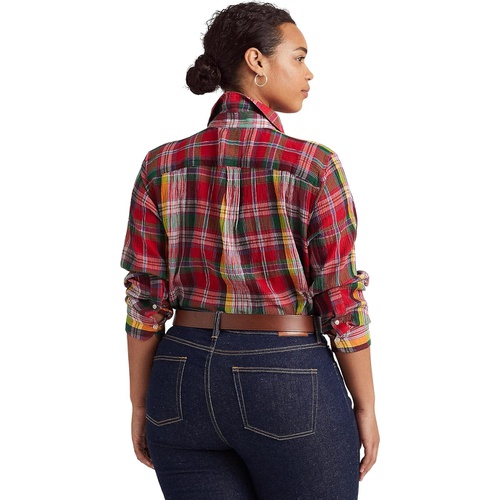 폴로 랄프로렌 LAUREN Ralph Lauren Plus Size Plaid Crinkle Cotton Shirt