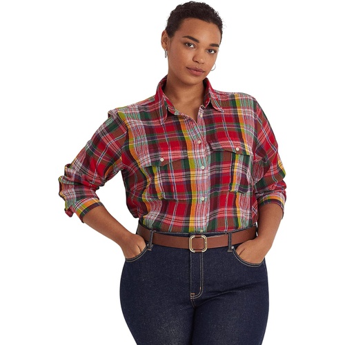 폴로 랄프로렌 LAUREN Ralph Lauren Plus Size Plaid Crinkle Cotton Shirt