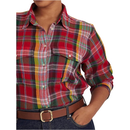 폴로 랄프로렌 LAUREN Ralph Lauren Plus Size Plaid Crinkle Cotton Shirt