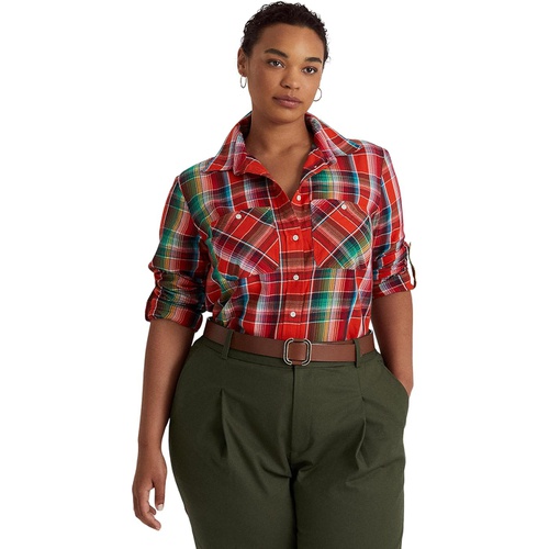 폴로 랄프로렌 LAUREN Ralph Lauren Plus Size Cotton Madras Shirt