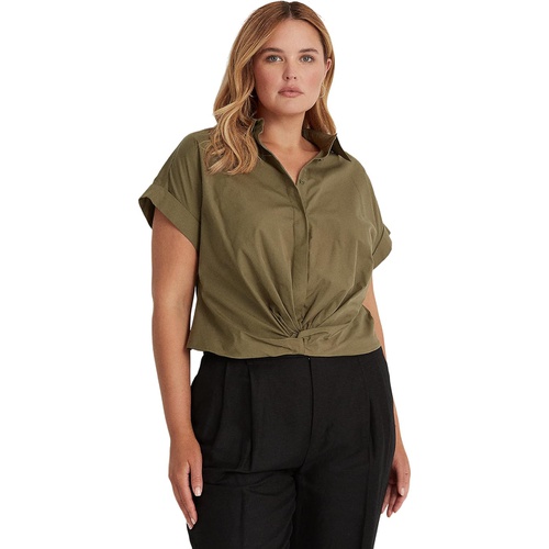 폴로 랄프로렌 LAUREN Ralph Lauren Plus Size Twist Front Cotton Broadcloth Shirt