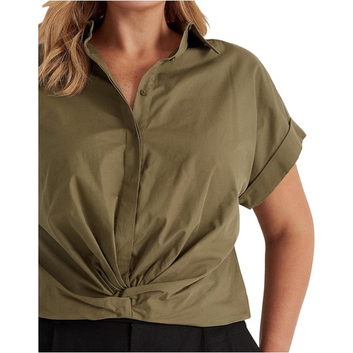 폴로 랄프로렌 LAUREN Ralph Lauren Plus Size Twist Front Cotton Broadcloth Shirt