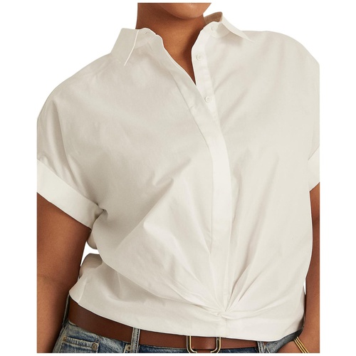 폴로 랄프로렌 LAUREN Ralph Lauren Plus Size Twist Front Cotton Broadcloth Shirt