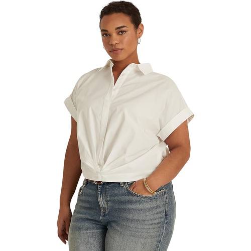 폴로 랄프로렌 LAUREN Ralph Lauren Plus Size Twist Front Cotton Broadcloth Shirt