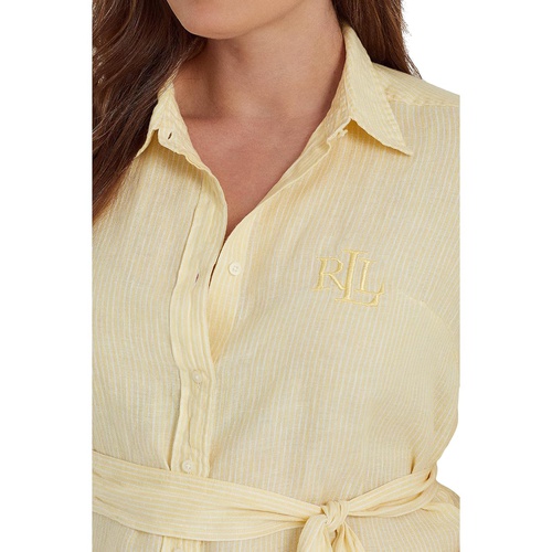 폴로 랄프로렌 LAUREN Ralph Lauren Plus Size Striped Logo Linen Shirt