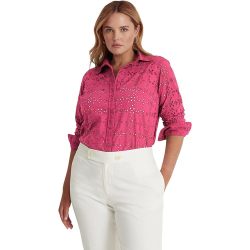 폴로 랄프로렌 LAUREN Ralph Lauren Plus Size Eyelet Cotton Shirt