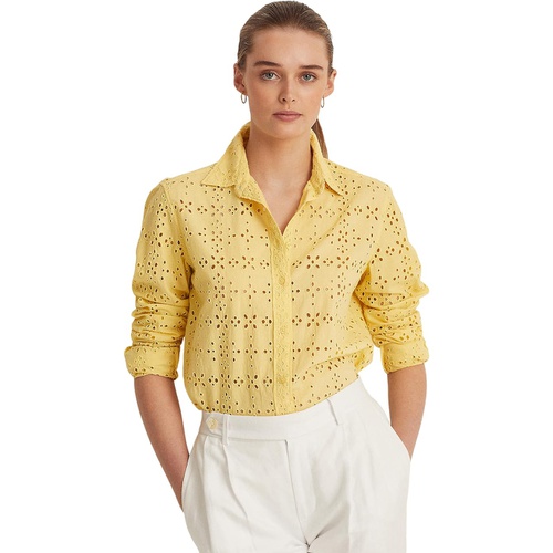 폴로 랄프로렌 LAUREN Ralph Lauren Petite Eyelet Cotton Shirt