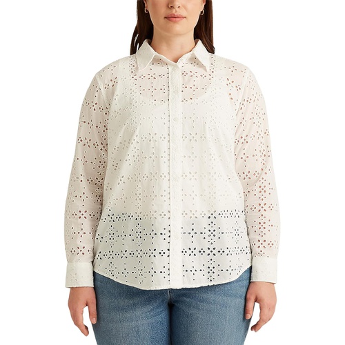 폴로 랄프로렌 LAUREN Ralph Lauren Plus Size Eyelet Cotton Shirt