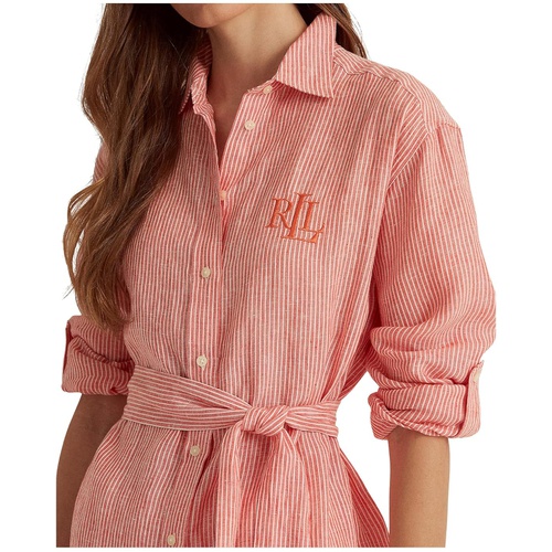 폴로 랄프로렌 LAUREN Ralph Lauren Petite Striped Logo Linen Shirt