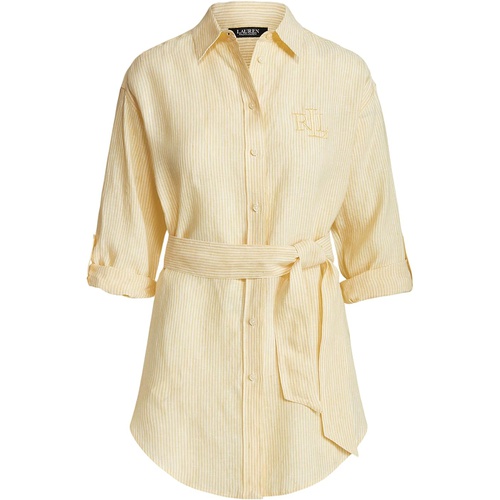 폴로 랄프로렌 LAUREN Ralph Lauren Petite Striped Logo Linen Shirt