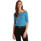 LAUREN Ralph Lauren Striped Off Shoulder Stretch Cotton Tee