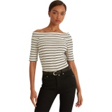 LAUREN Ralph Lauren Striped Off Shoulder Stretch Cotton Tee