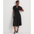 Womens Self-Belt Roll-Tab Sleeve Surplice Crepe Dress