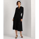 Womens Self-Belt Long-Sleeve Surplice Georgette Midi Dress